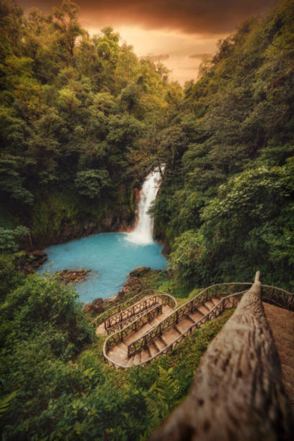 Volcan Tenorio Waterfall in the Jungle in Costa Rica, post processed using exposure bracketing